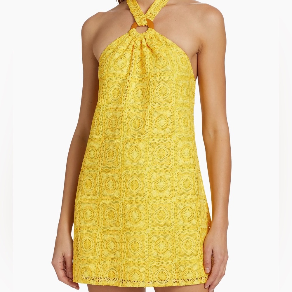 Yellow Lace Halter Summer Dress